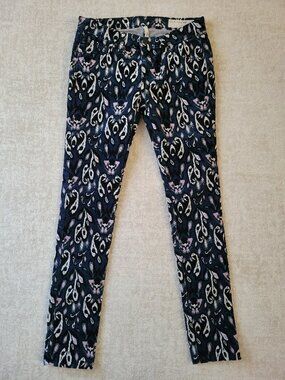 rag & bone Skinny Ikat Paisley Corduroy Pants Navy Pink White Sz 27 Boho Indie